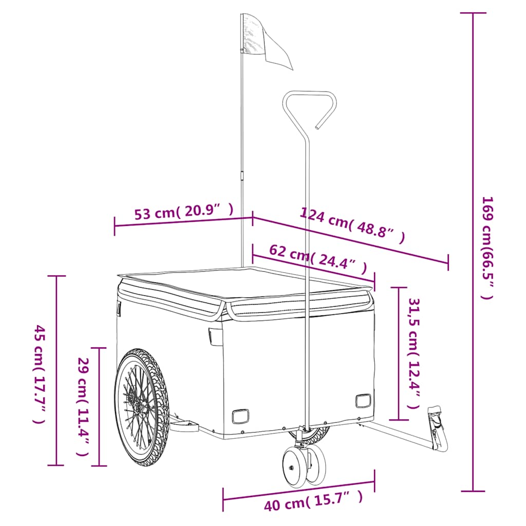 Fietstrailer 30 kg ijzer zwart en grijs