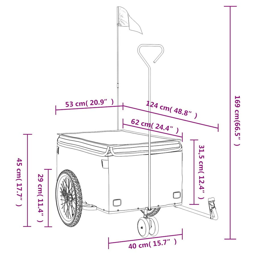 Fietstrailer 30 kg ijzer zwart en grijs
