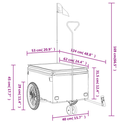 Fietstrailer 30 kg ijzer zwart en 124 x 53 x 45 cm Blauw