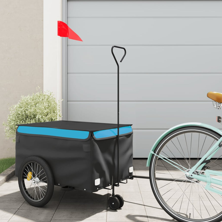 Fietstrailer 30 kg ijzer zwart en 124 x 53 x 45 cm Blauw