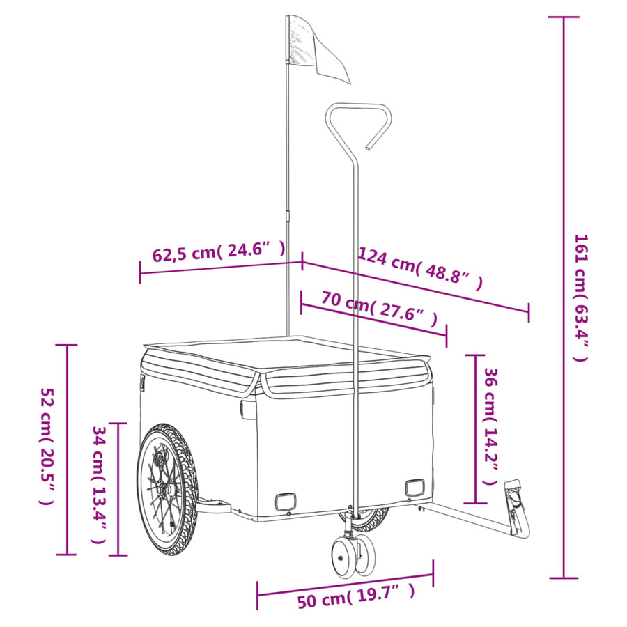 Fietstrailer 45 kg ijzer zwart en oranje
