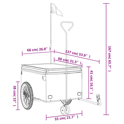 Fietstrailer 45 kg ijzer zwart en 137 x 68 x 59 cm Rood