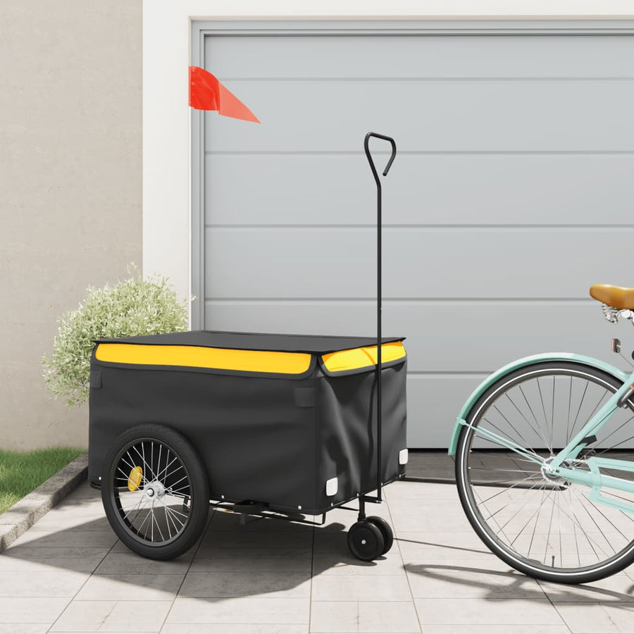 Fietstrailer 45 kg ijzer zwart en 137 x 68 x 59 cm Geel