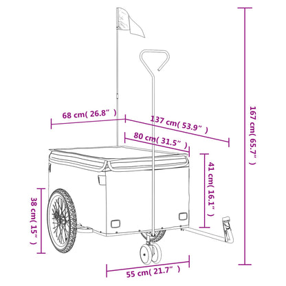 Fietstrailer 45 Kg Ijzer Zwart En 137 x 68 x 59 cm