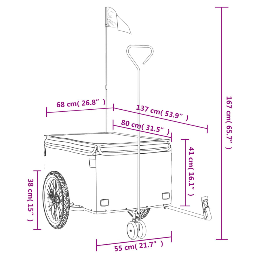 Fietstrailer 45 Kg Ijzer Zwart En 137 x 68 x 59 cm