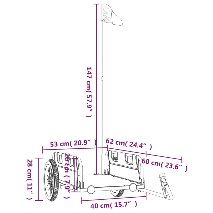 Fietstrailer oxford stof en ijzer grijs 122 x 53 x 33 cm Grijs