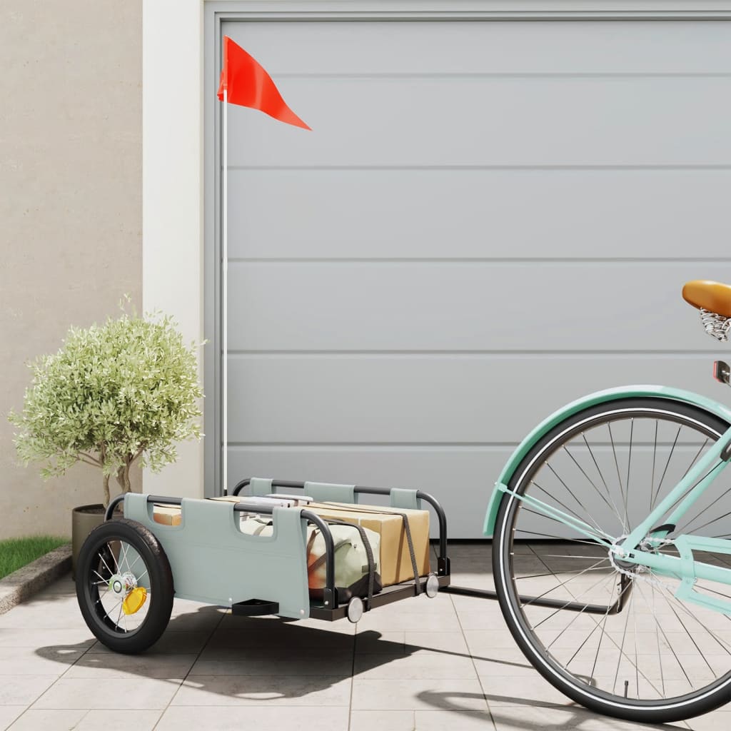 Fietstrailer oxford stof en ijzer grijs 122 x 53 x 33 cm Grijs