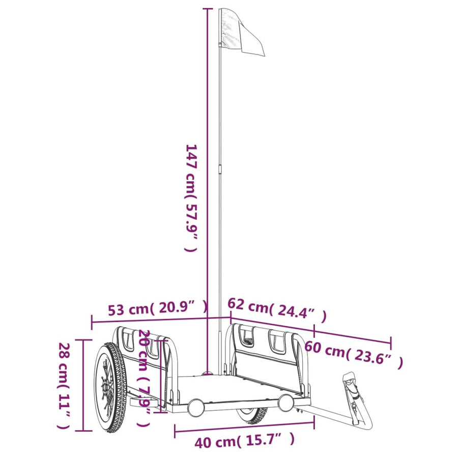Fietstrailer oxford stof en ijzer geel 122 x 53 x 33 cm Geel