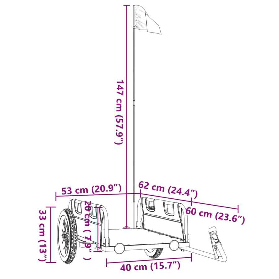 Fietskar Oxfordstof En Ijzer Zwart 122 x 53 x 33 cm