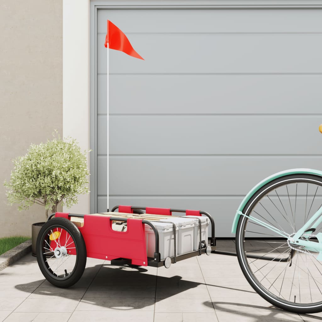 Fietstrailer oxford stof en ijzer rood 126 x 63 x 36 cm Rood