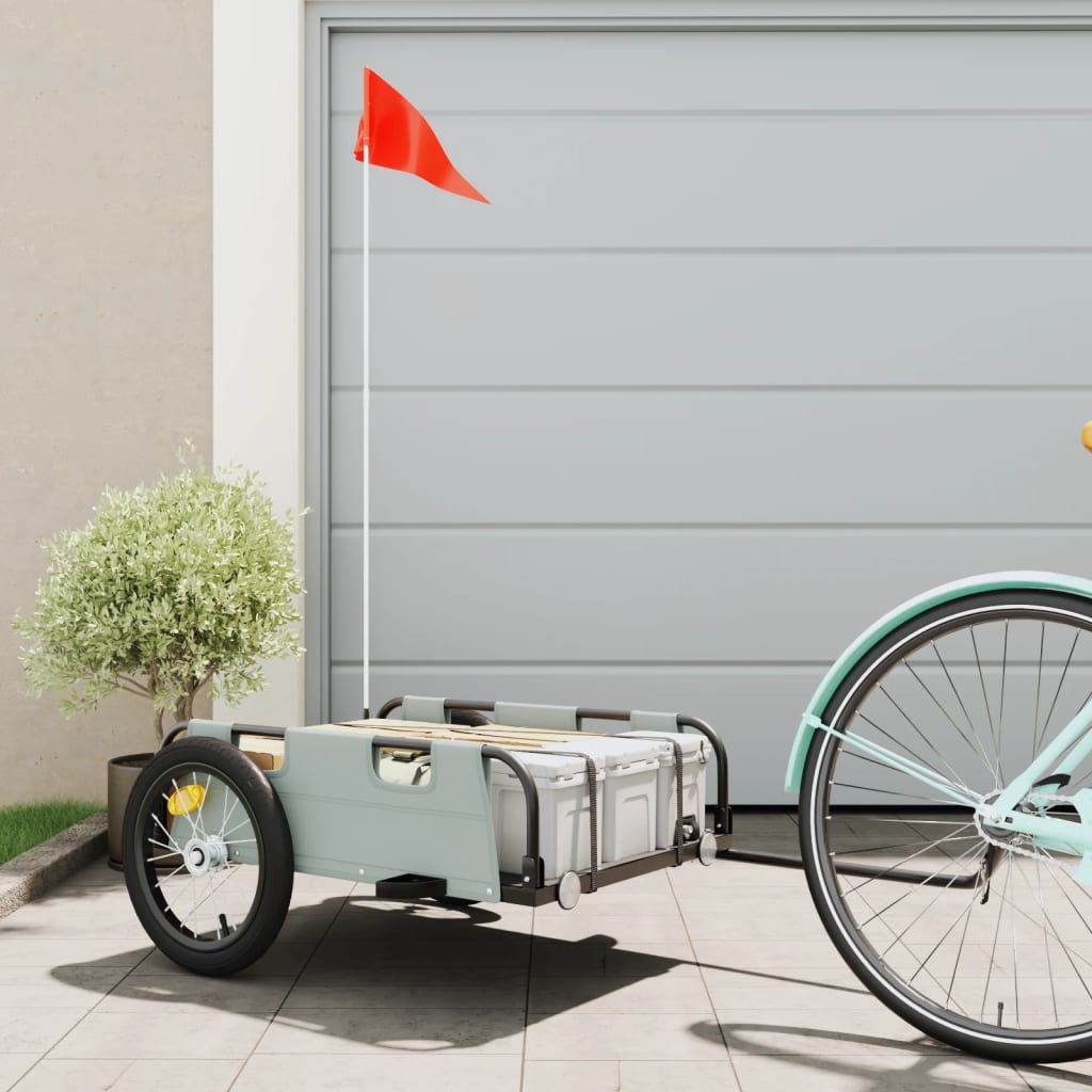 Fietstrailer oxford stof en ijzer grijs 126 x 63 x 36 cm Grijs