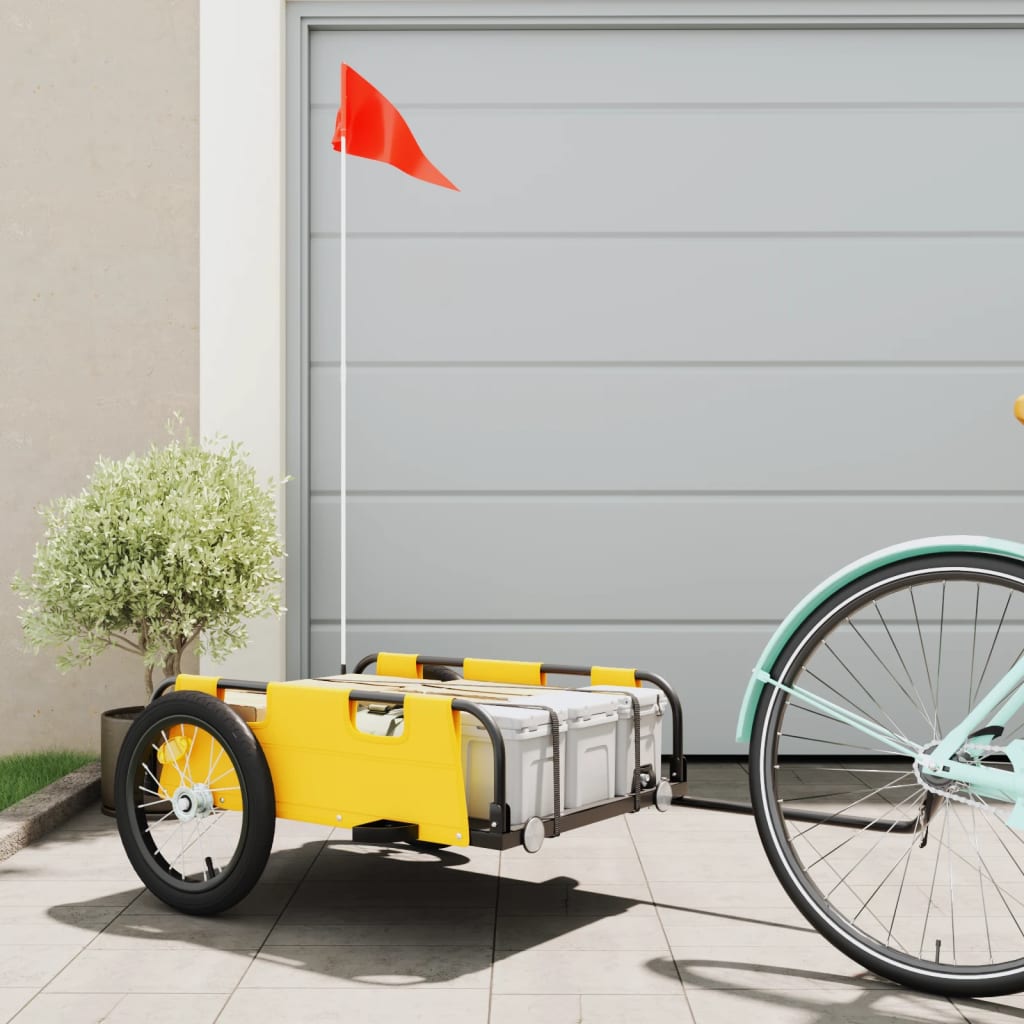 Fietstrailer oxford stof en ijzer geel 126 x 63 x 36 cm Geel