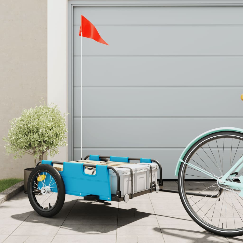 Fietstrailer oxford stof en ijzer blauw 126 x 63 x 36 cm Blauw