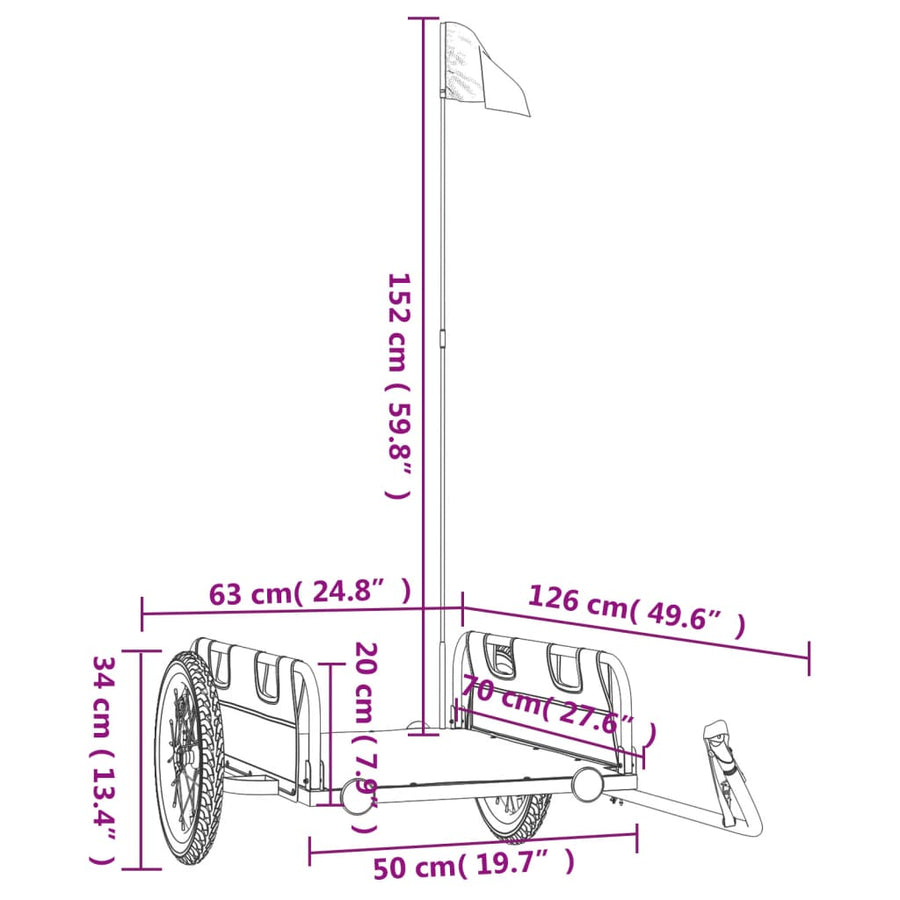 Fietstrailer oxford stof en ijzer zwart 126 x 63 x 36 cm Zwart