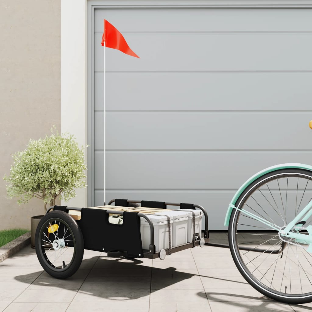 Fietstrailer oxford stof en ijzer zwart 126 x 63 x 36 cm Zwart