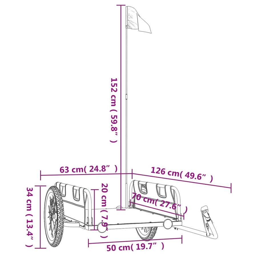 Fietstrailer oxford stof en ijzer groen 126 x 63 x 36 cm Groen