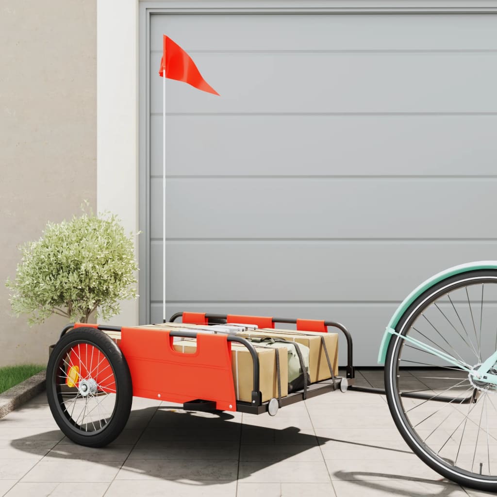 Fietstrailer oxford stof en ijzer oranje 135 x 68 x 38.5 cm orange