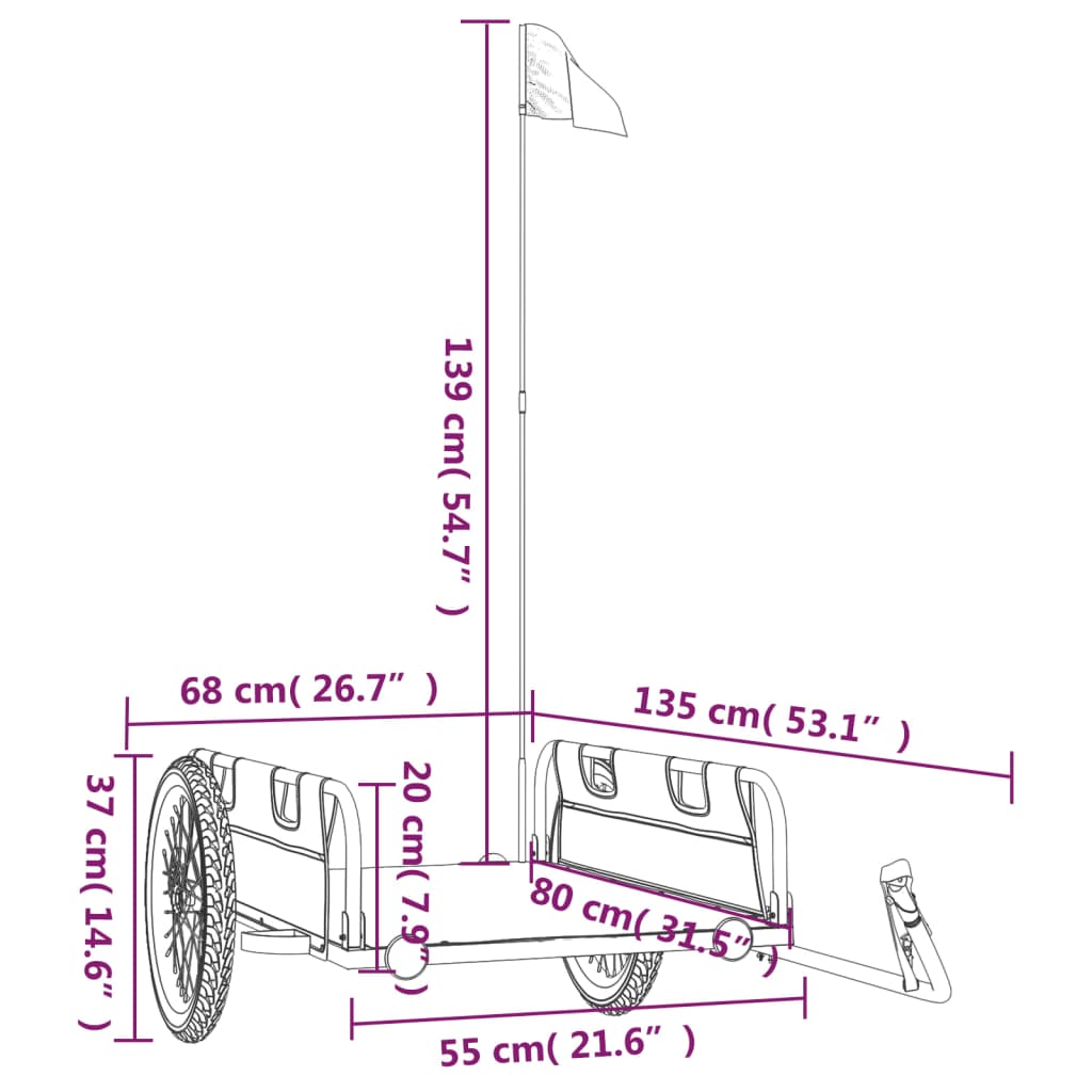 Fietstrailer oxford stof en ijzer blauw 135 x 68 x 38.5 cm Blauw