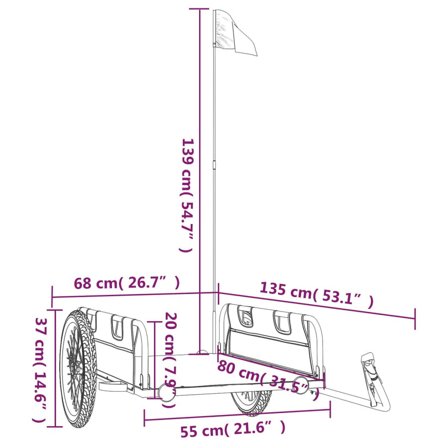 Fietstrailer oxford stof en ijzer blauw 135 x 68 x 38.5 cm Blauw