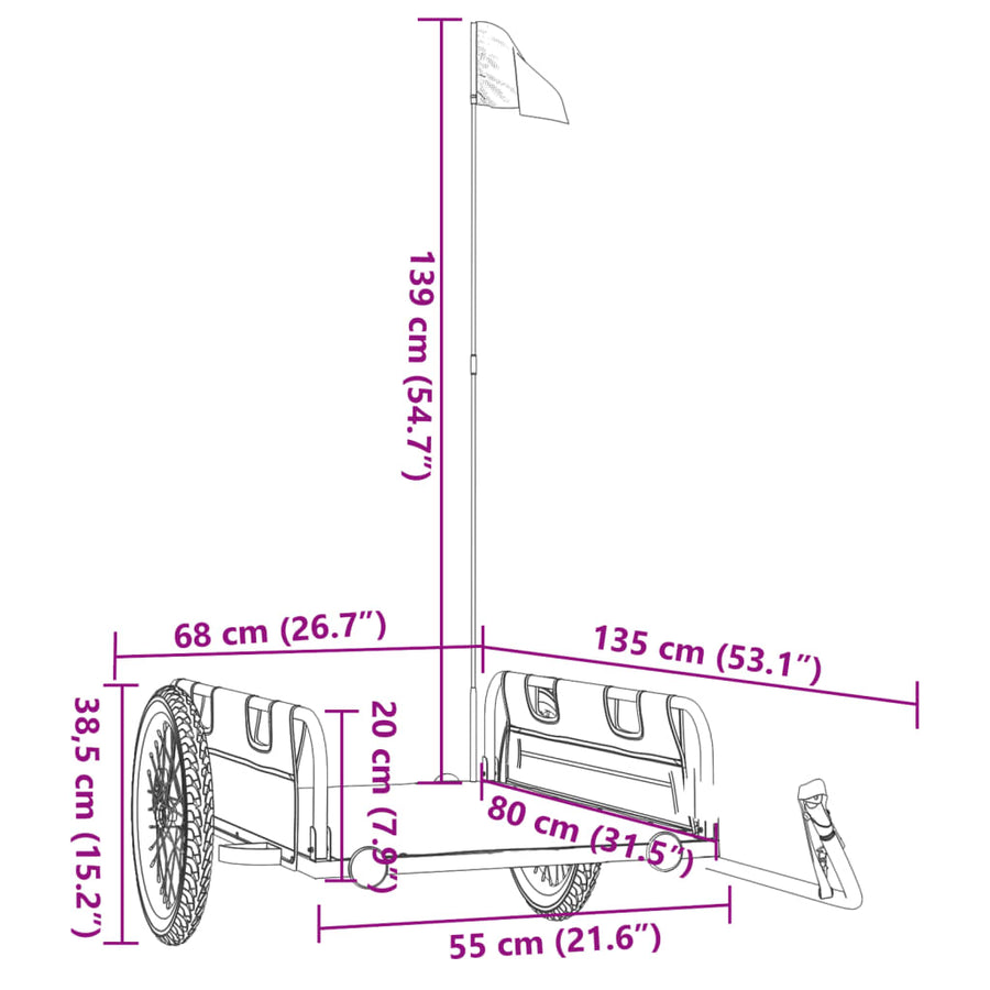 Fietskar Oxfordstof En Ijzer Zwart 135 x 68 x 38.5 cm