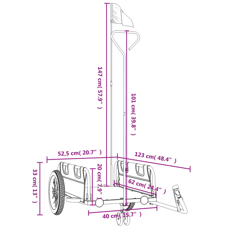 Fietstrailer oxford stof en ijzer oranje 123 x 52.5 x 33 cm orange