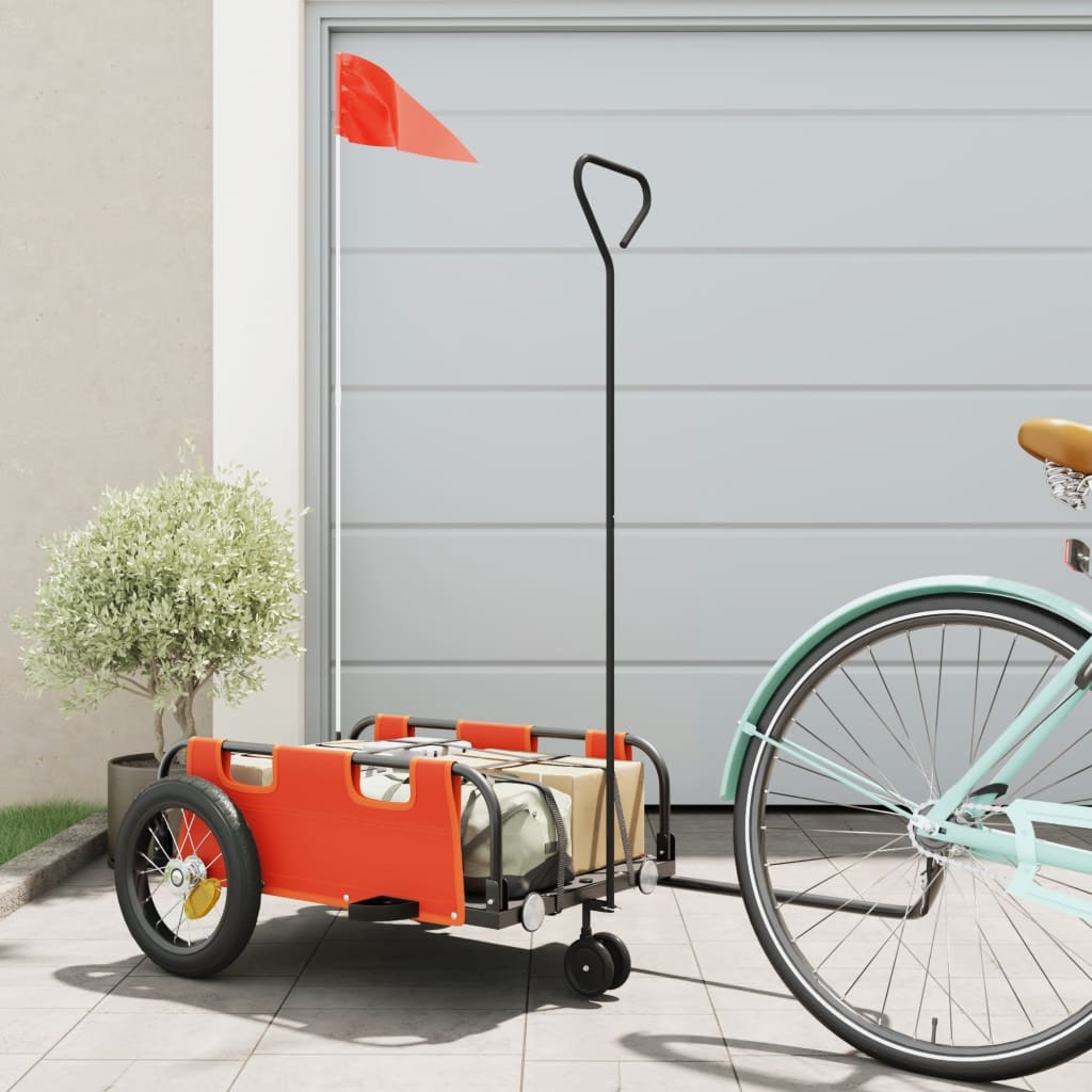 Fietstrailer oxford stof en ijzer oranje 123 x 52.5 x 33 cm orange