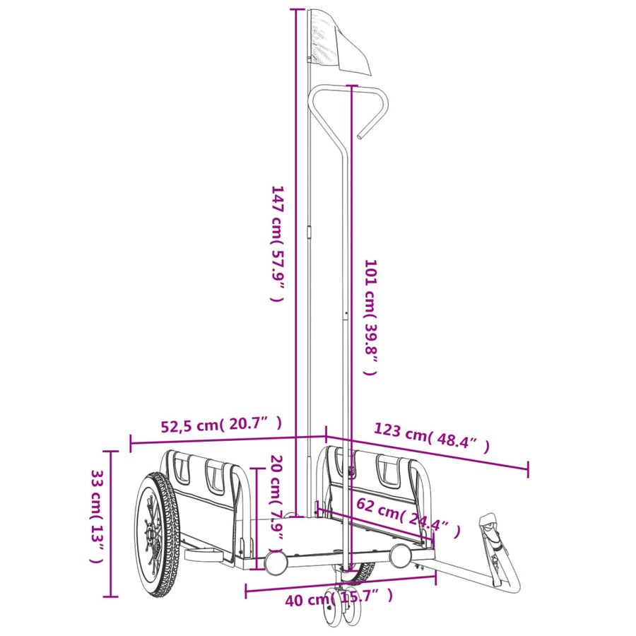 Fietstrailer oxford stof en ijzer 123 x 52.5 x 33 cm Rood