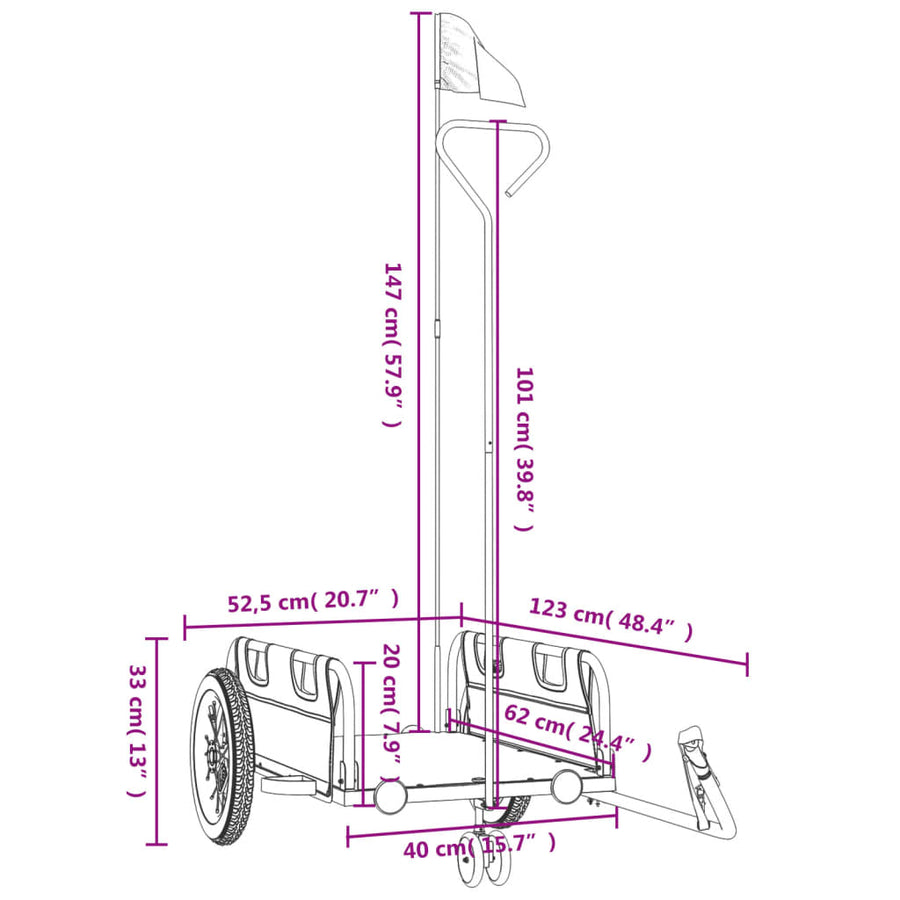 Fietstrailer Oxford Stof En Ijzer Blauw 123 x 52.5 x 33 cm