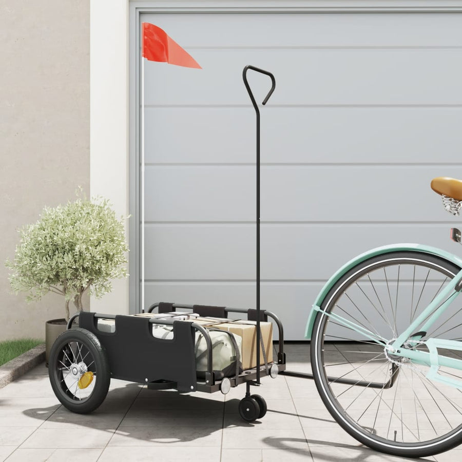 Fietstrailer oxford stof en ijzer 123 x 52.5 x 33 cm Zwart