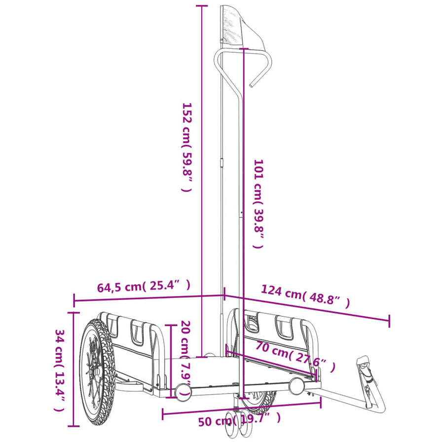 Fietstrailer oxford stof en ijzer 124 x 64.5 x 36 cm Rood