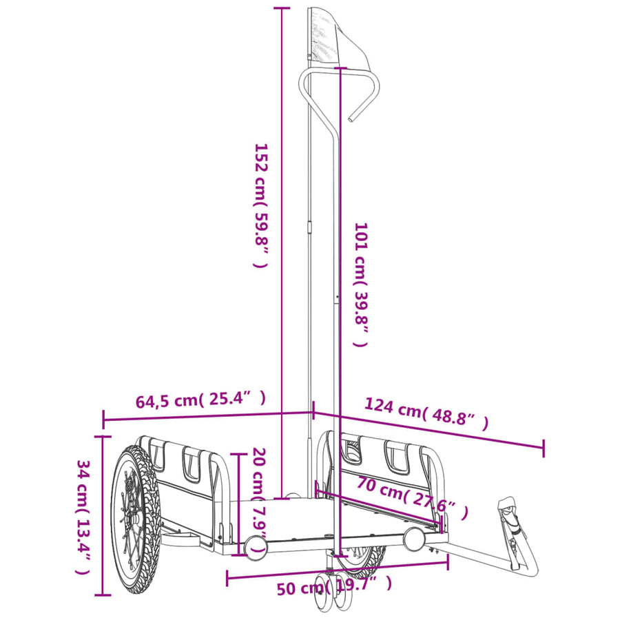 Fietstrailer oxford stof en ijzer 124 x 64.5 x 36 cm Blauw