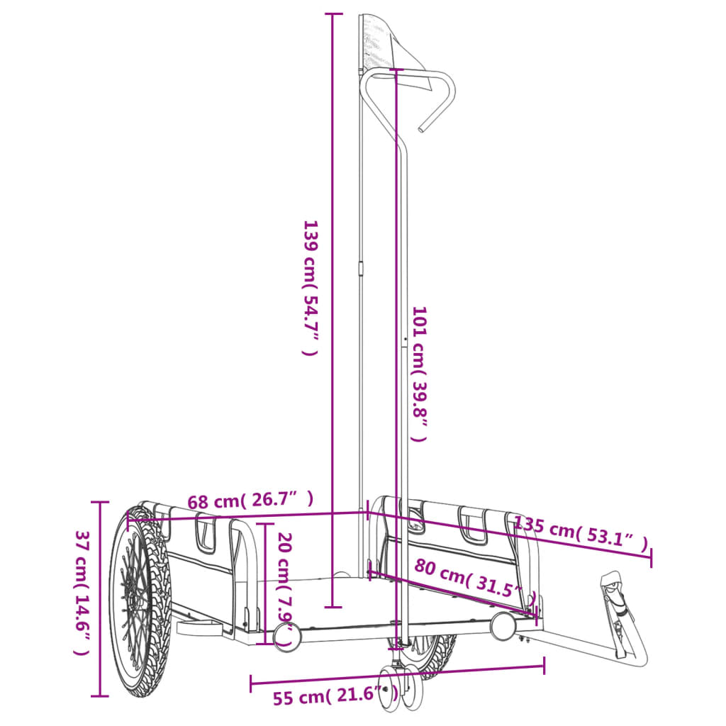 Fietstrailer oxford stof en ijzer grijs en zwart