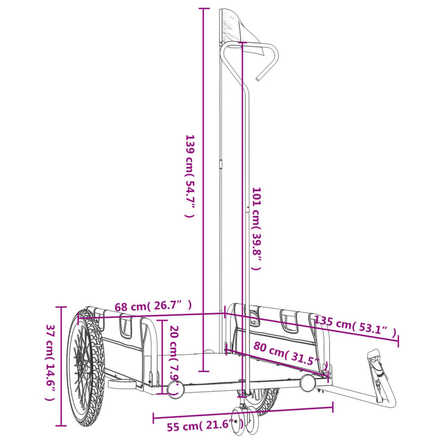 Fietstrailer oxford stof en ijzer grijs en zwart