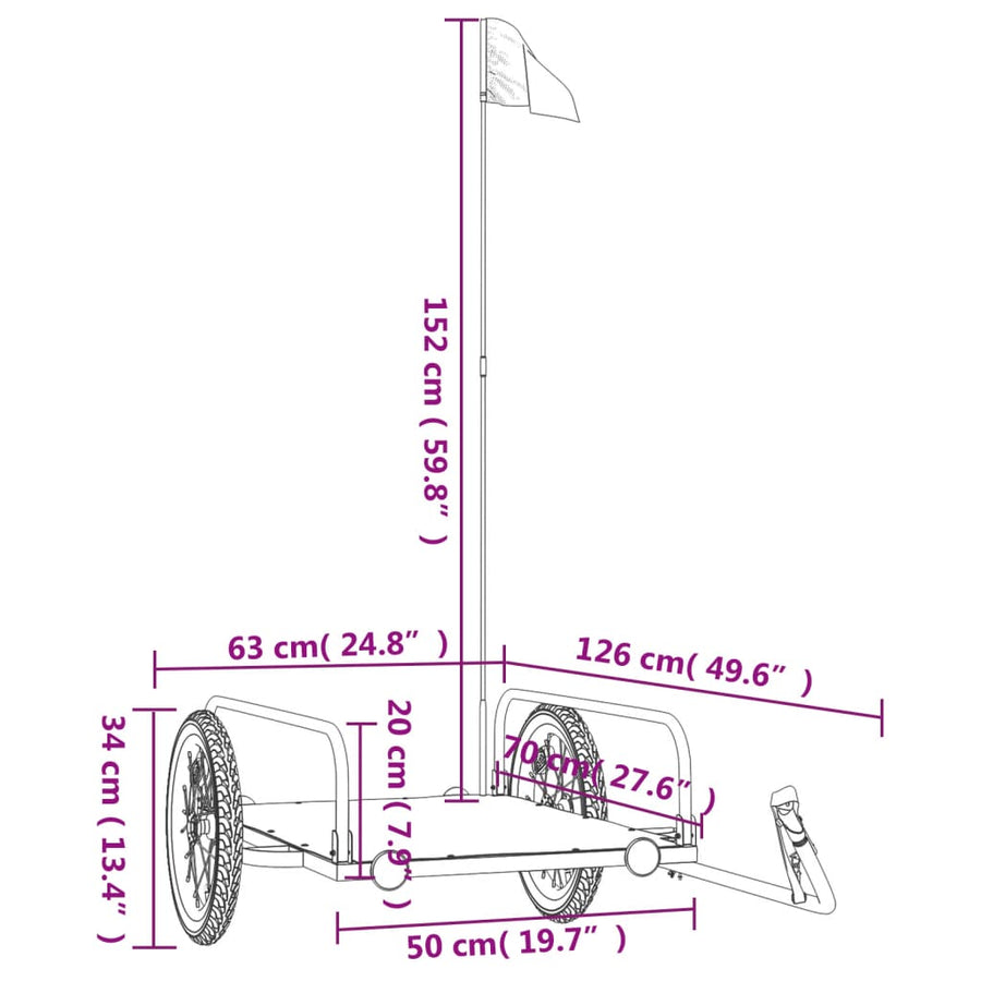 Fietstrailer Ijzer Zwart 126 x 63 x 34 cm
