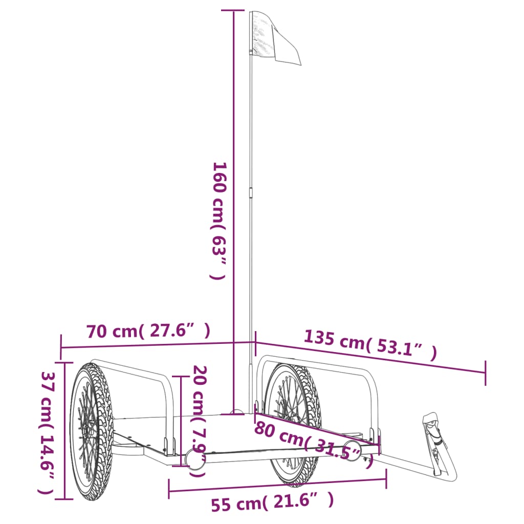 Fietstrailer Ijzer Zwart 135 x 70 x 37 cm