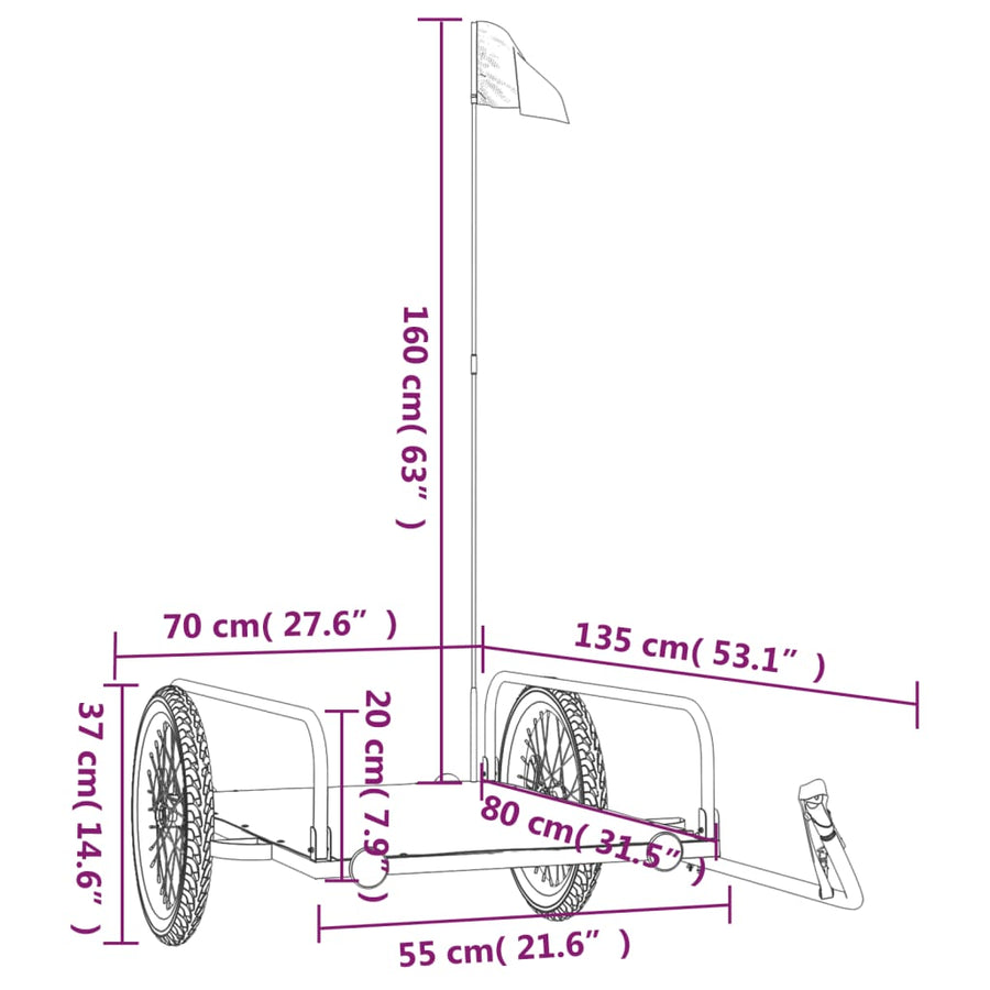 Fietstrailer Ijzer Zwart 135 x 70 x 37 cm