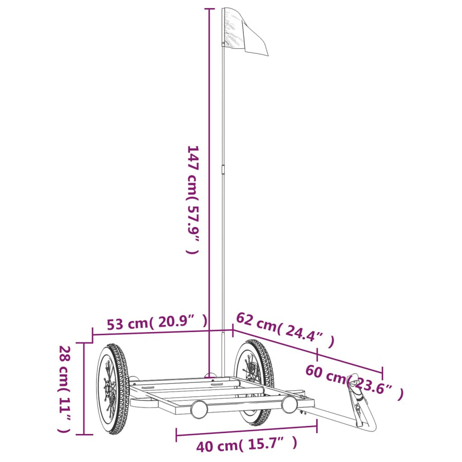 Fietstrailer 122X53X28 Cm Ijzer Zwart 122 x 53 x 28 cm