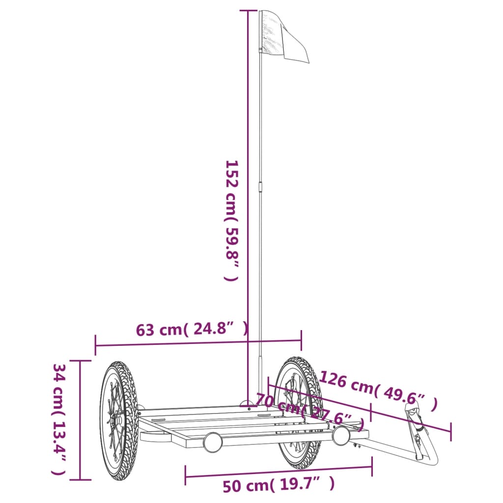 Fietstrailer Ijzer Zwart 126 x 63 x 34 cm