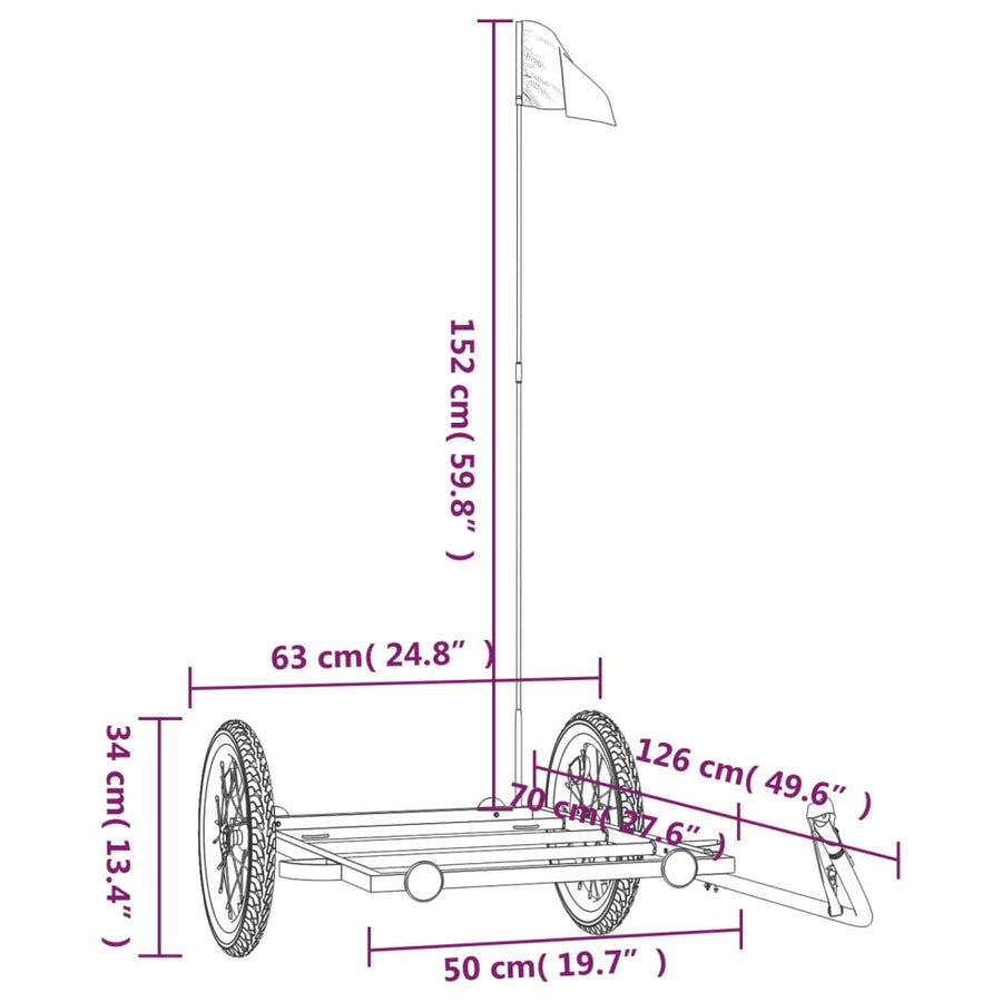 Fietstrailer Ijzer Zwart 126 x 63 x 34 cm