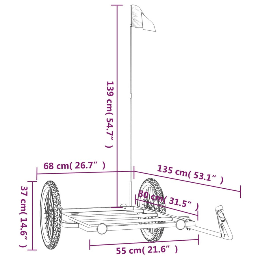 Fietstrailer Ijzer Zwart 135 x 68 x 37 cm