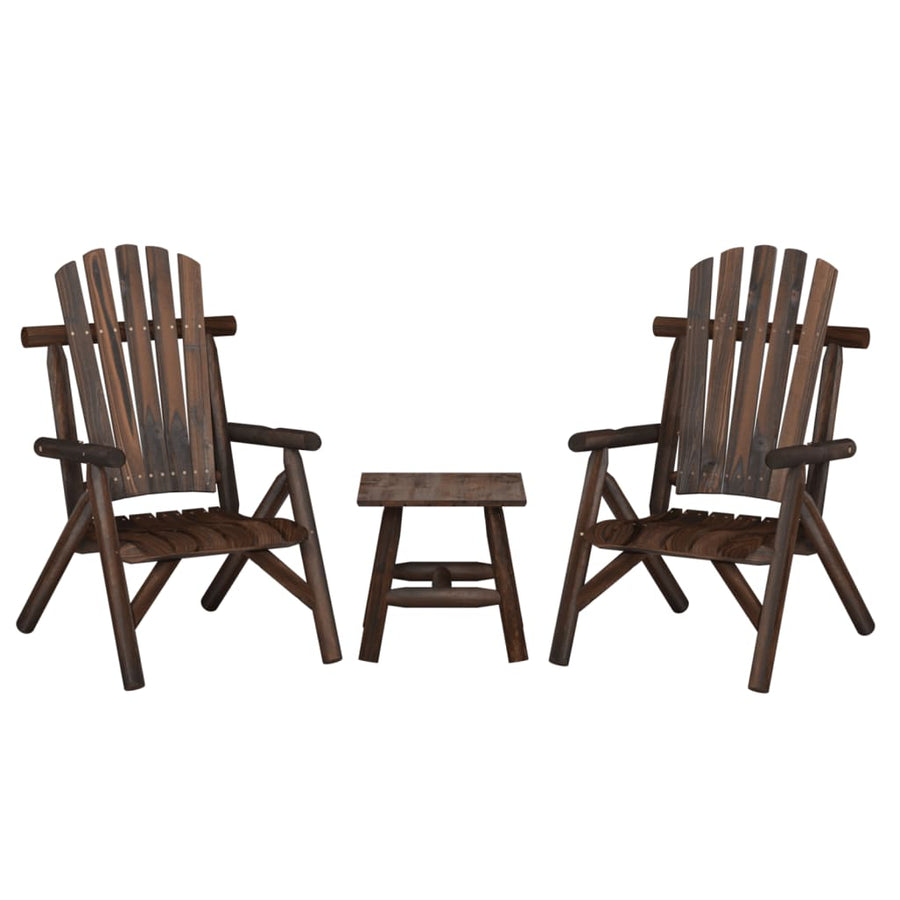 3-Delige Loungeset Massief Vurenhout Donkerbruin 2x stoel + Tafel
