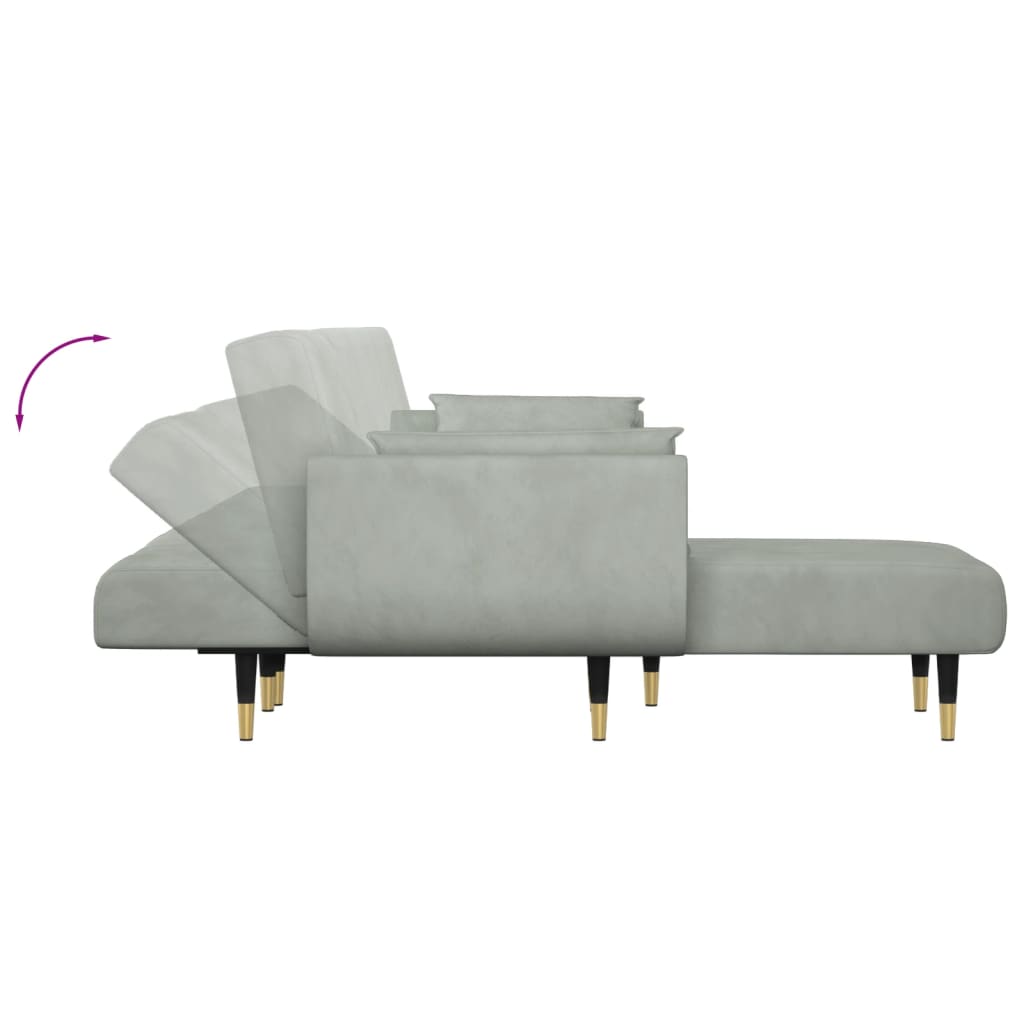 Slaapbank L-Vormig 275X140X70 Cm Fluweel Lichtgrijs