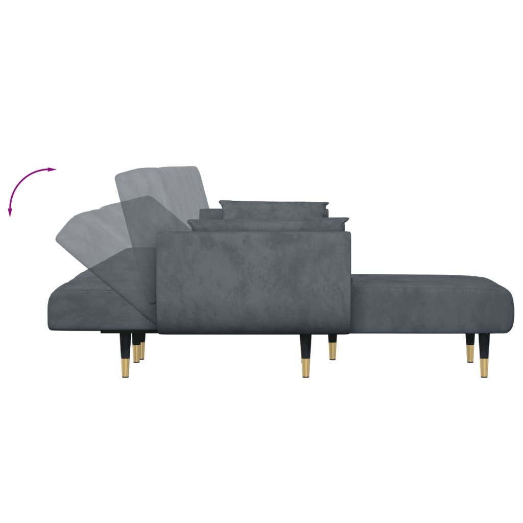 Slaapbank L-Vormig 275X140X70 Cm Fluweel Donkergrijs