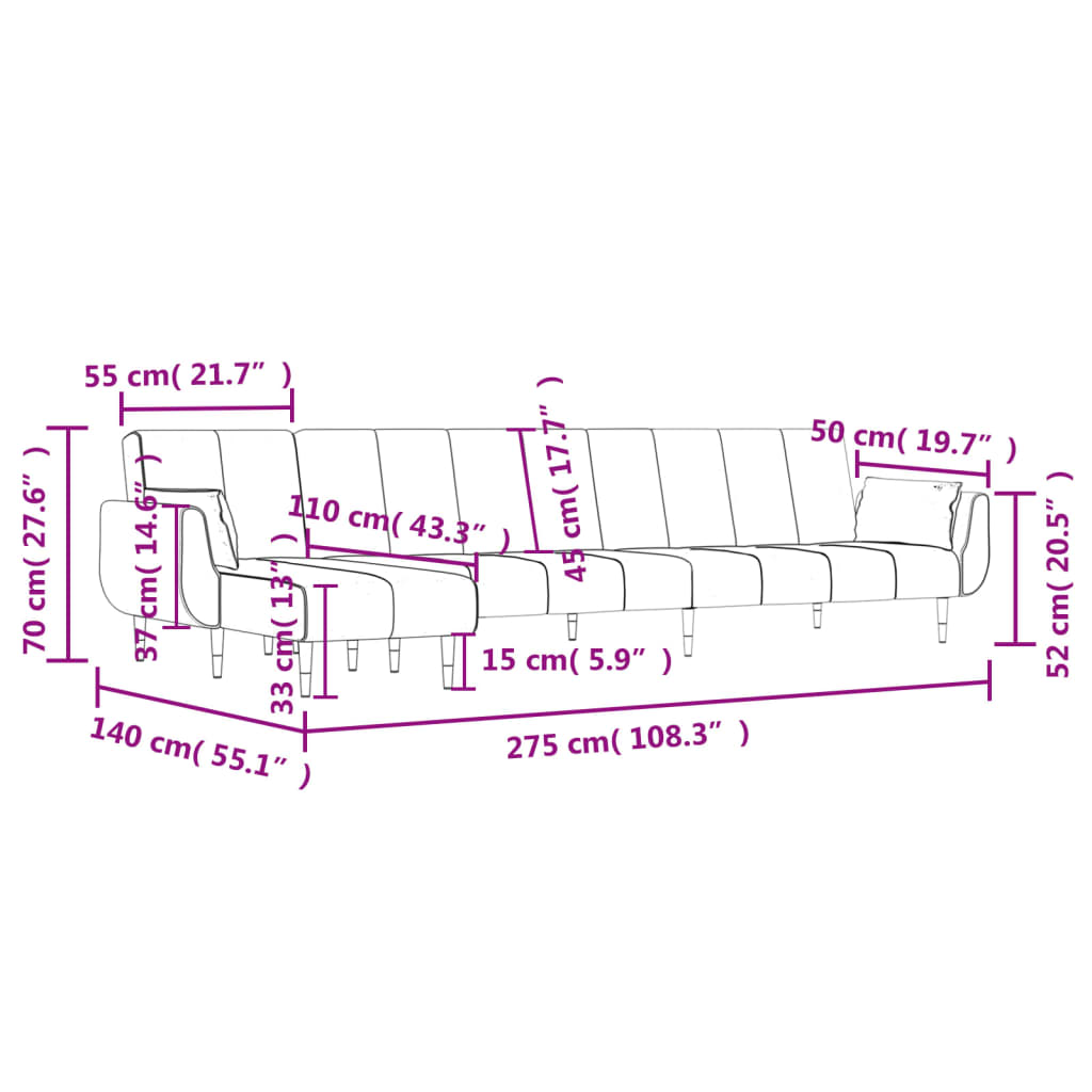 Slaapbank L-Vormig 275X140X70 Cm Fluweel Donkergrijs