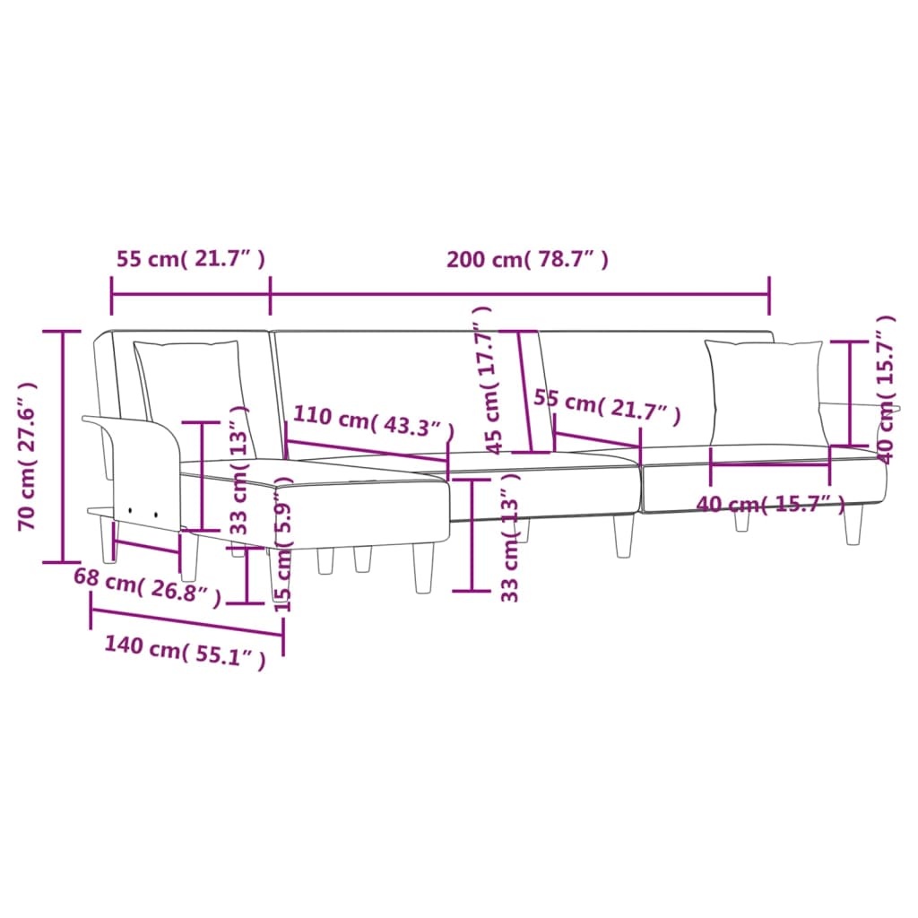 Slaapbank L-Vormig 279X140X70 Cm Stof Donkergrijs