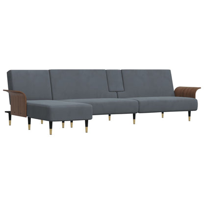 Slaapbank L-vormig 279x140x70 cm fluweel donkergrijs