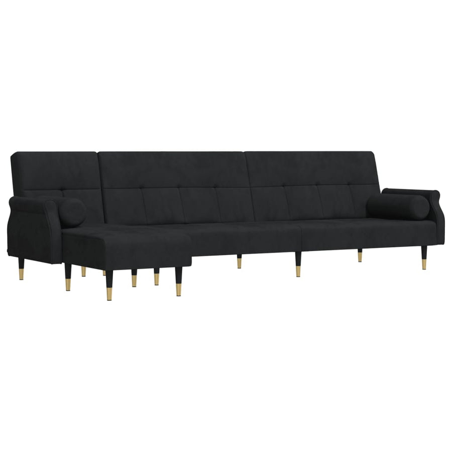 Slaapbank L-Vormig 271X140X70 Cm Fluweel Zwart