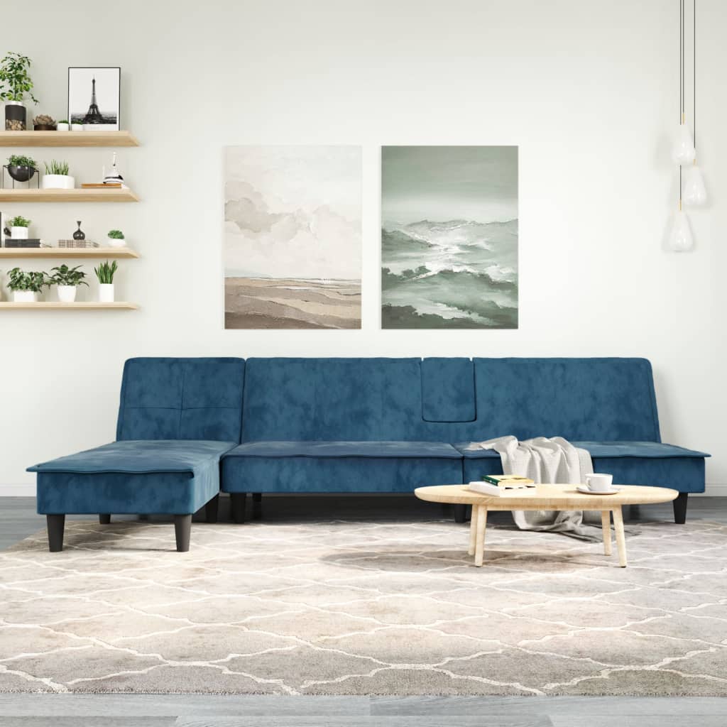Slaapbank L-Vormig 255X140X70 Cm Fluweel Blauw