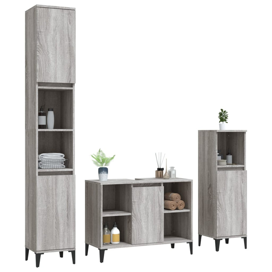 -Delige Badkamermeubelset Bewerkt Hout Eikenkleur Grijs sonoma