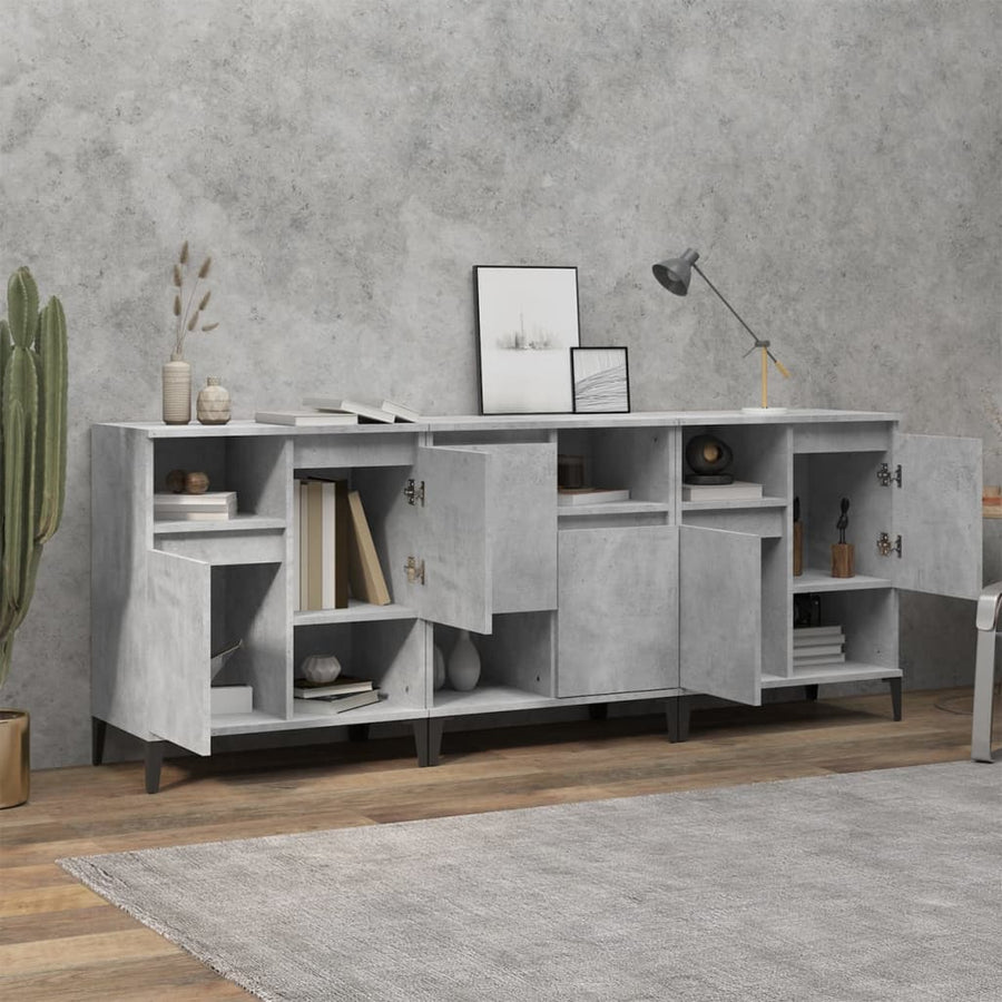 Dressoirs 3 St 60X35X70 Cm Bewerkt Hout Betongrijs